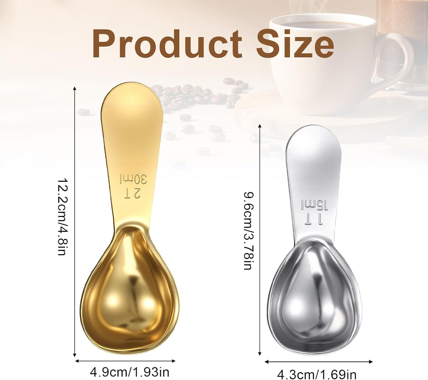 Cuchara medidora de café de acero inoxidable con 1 y 2 cucharadas