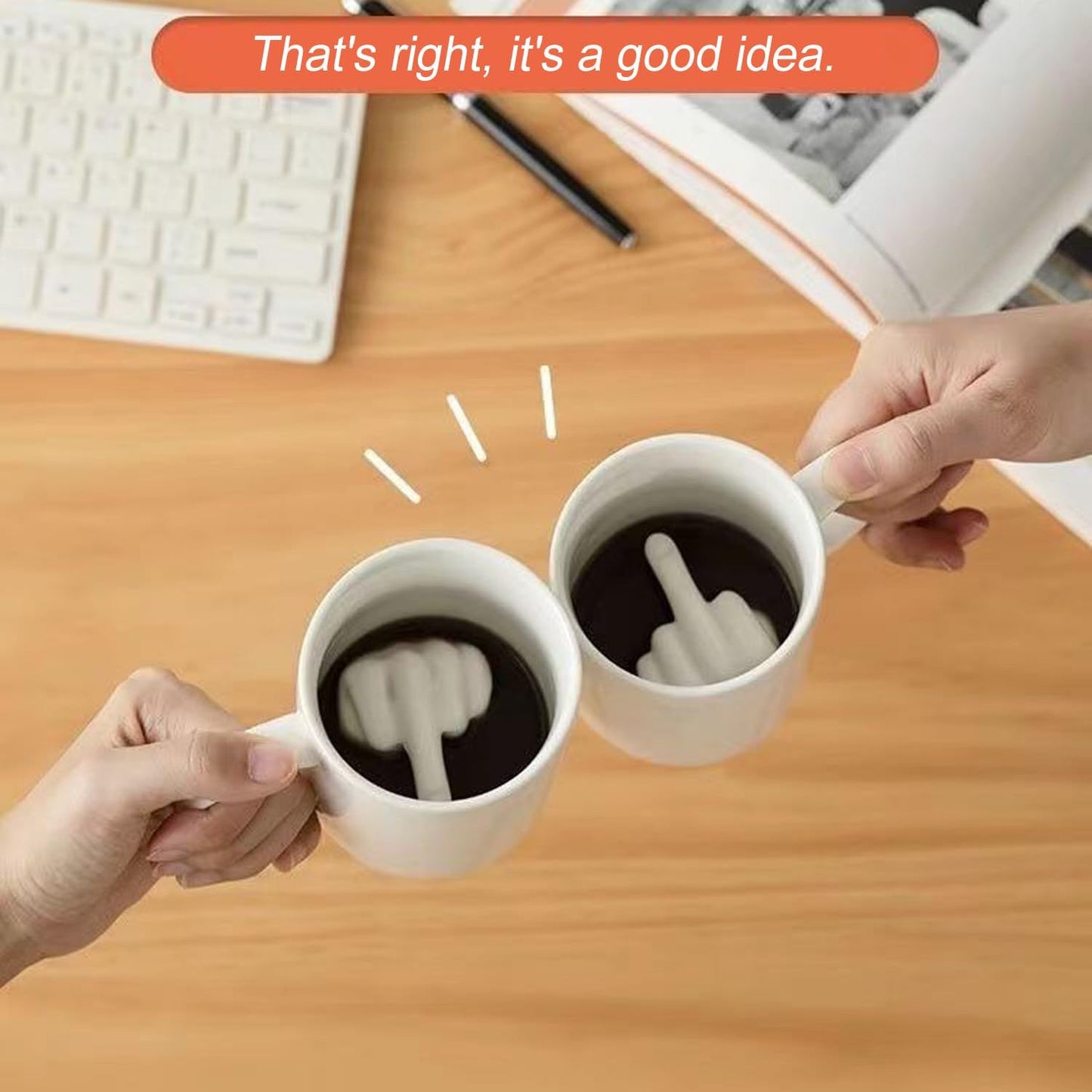 Taza café cerámica con dedo 3D para hombres y mujeres