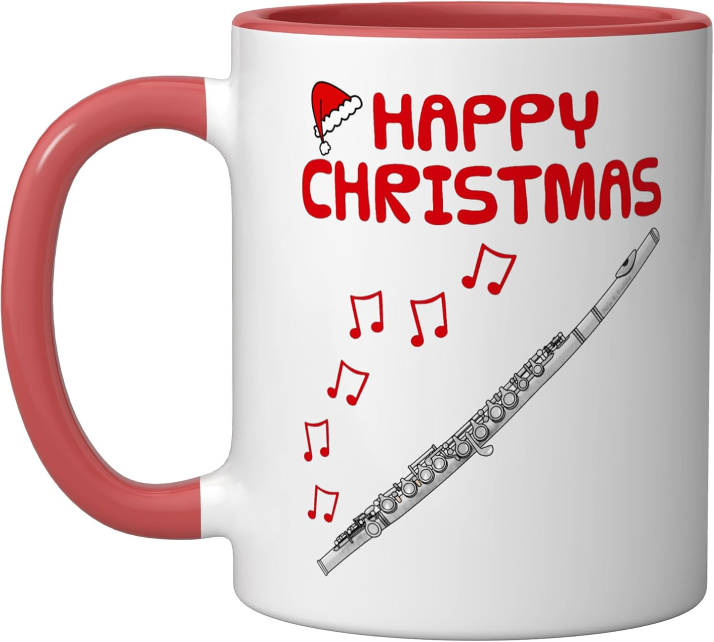 Taza cerámica para flautista profesor de música navideña roja/blanca