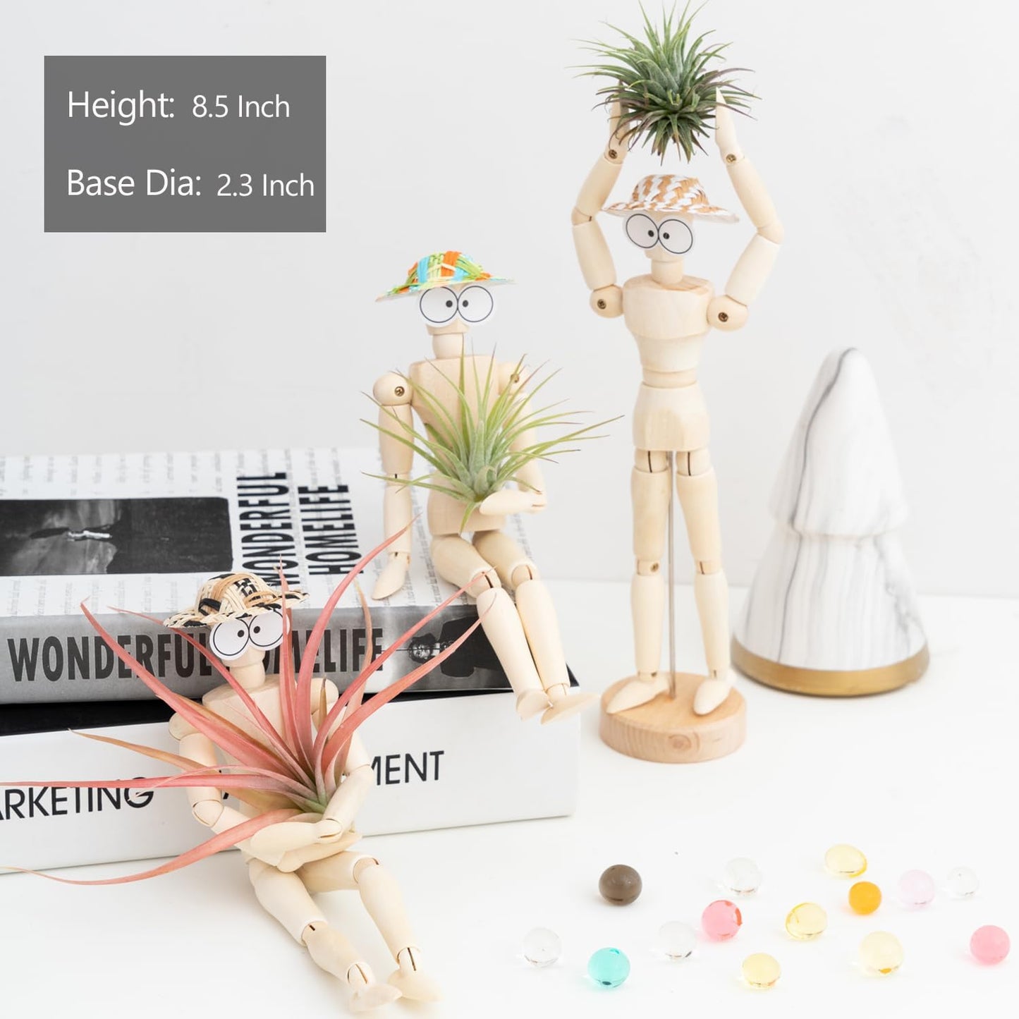 3 Soportes Plantas Aire Maniquí Madera Ajustable