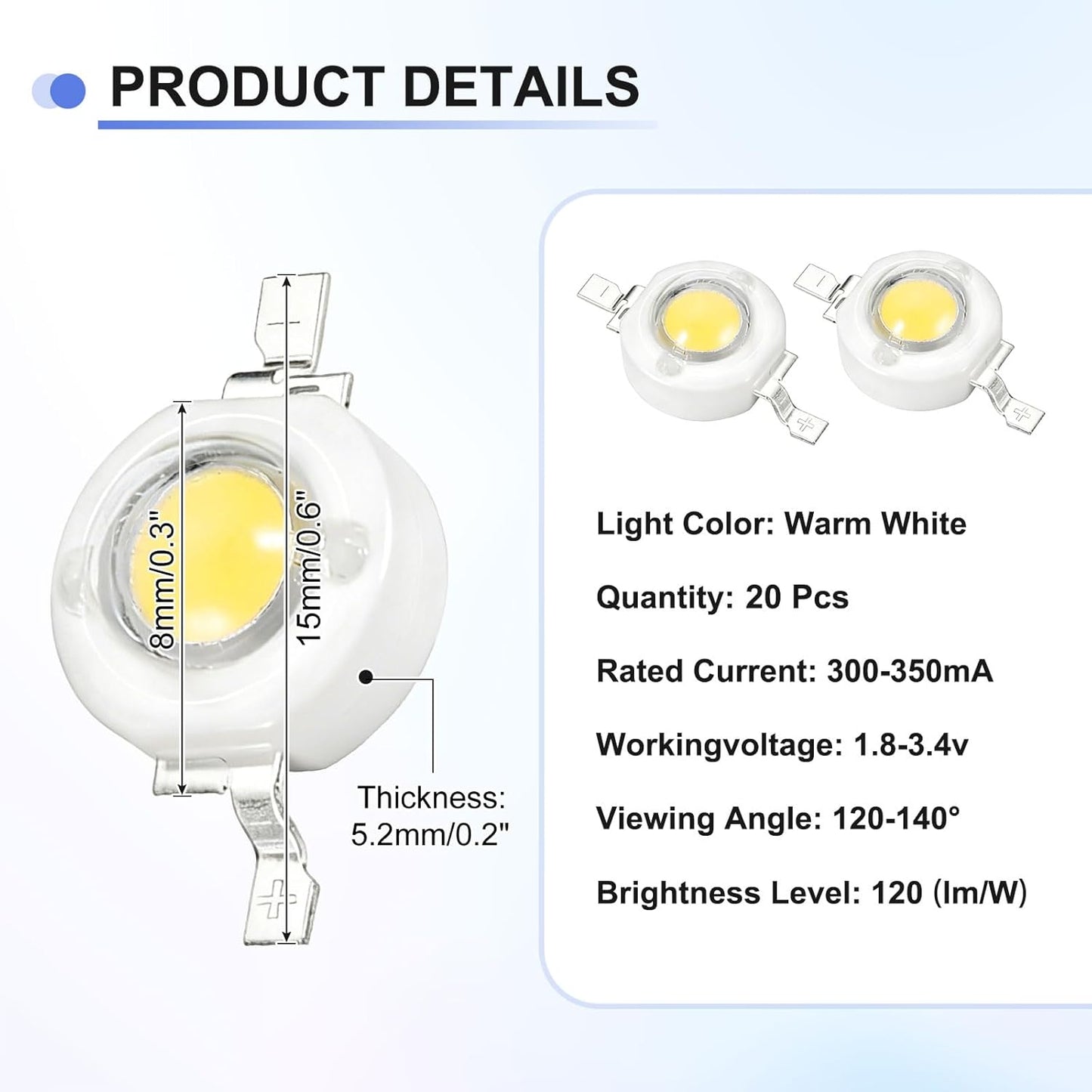 Lámpara LED COB 1.8-3.4V 20 Pzas para Experimentos y Decoración
