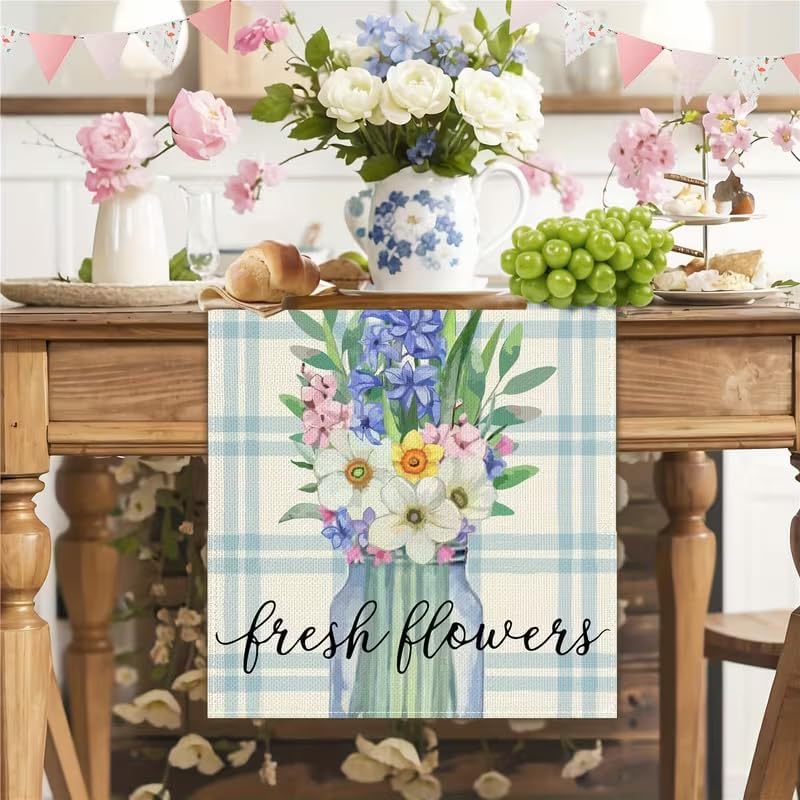 Jarrón de flores azules Buffalo Grid para mesa de primavera y verano