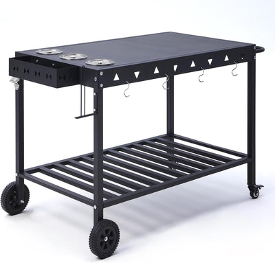 Mesa parrilla portátil con ruedas soporte resistente y estantes