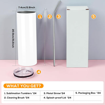 Pack 24 Vasos Metal Blanco 20oz Con Tapas Sublimación