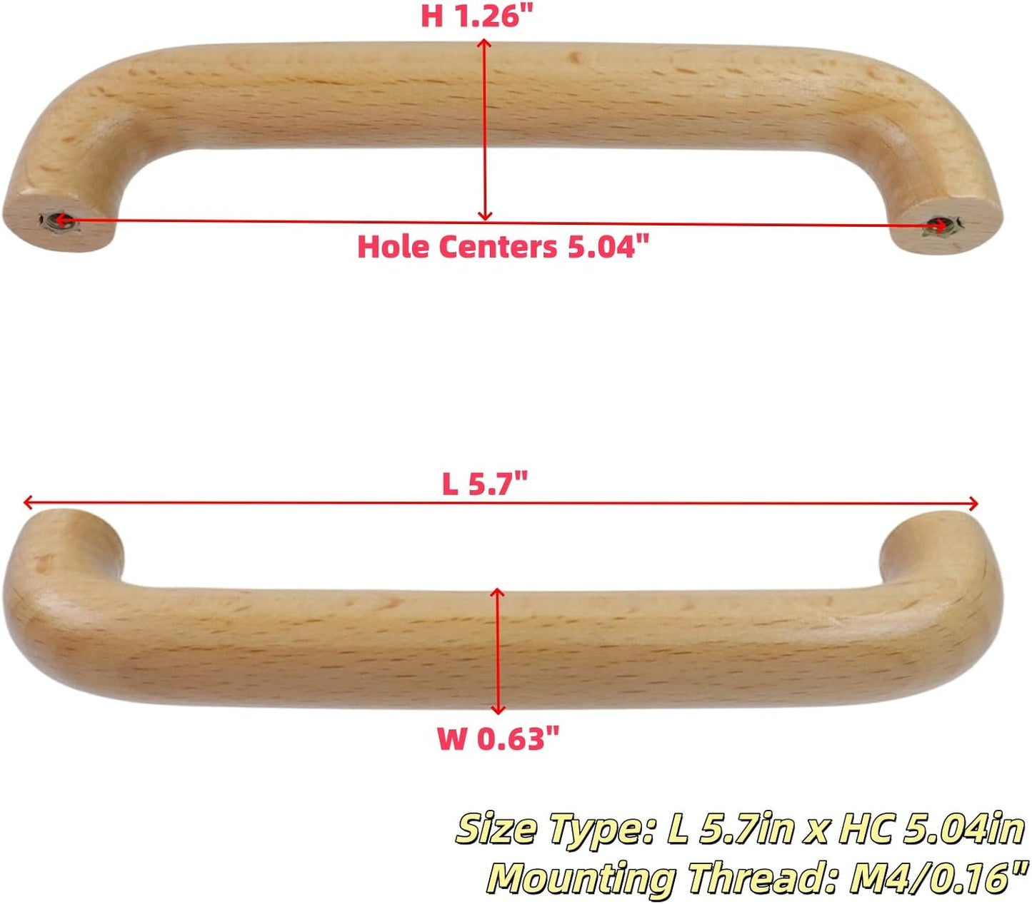 6 Tiradores Madera Haya 5.7pulg Manijas Gabinete Cocina