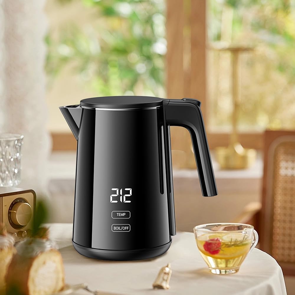 Tetera eléctrica acero inox 1L 1200W 7 ajustes térmicos negro