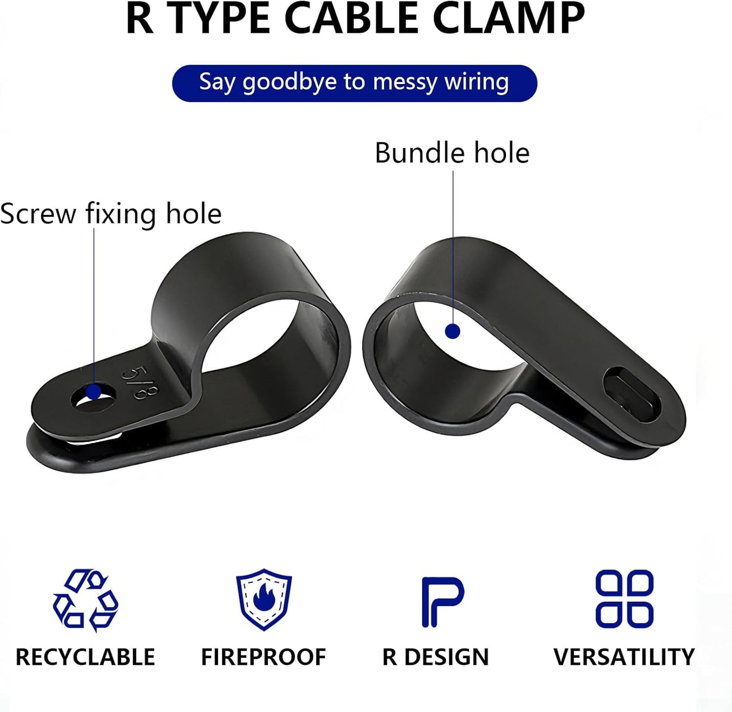 330 Clips Negros para Cable de Plástico con S y R
