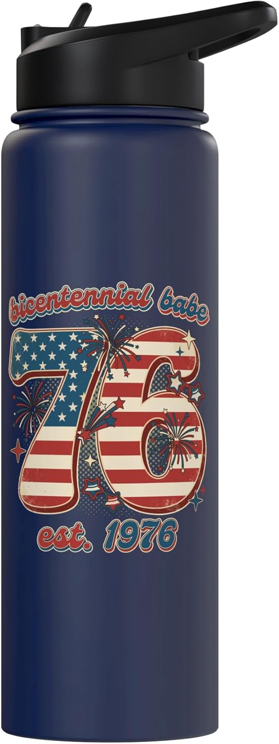 Botella de agua acero inoxidable con bandera vintage 1976