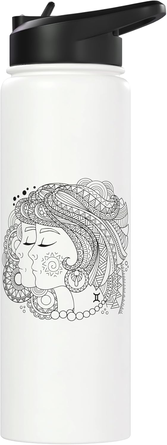 Botella de agua aislada de acero inoxidable con signo zodiacal Gemini