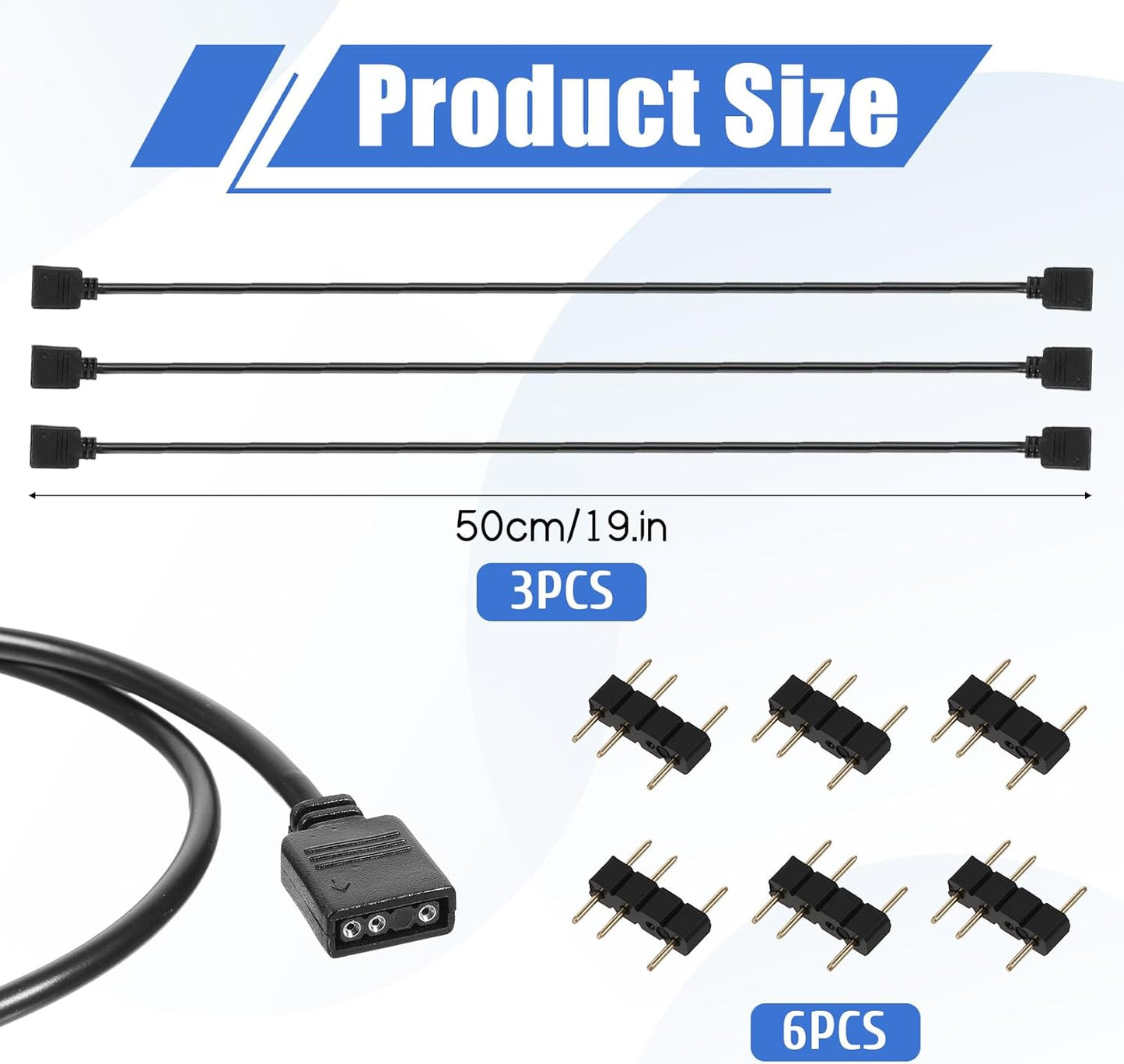 Paquete 3 Cables Extensión ARGB 5V 3 Pines Hembra a Hembra