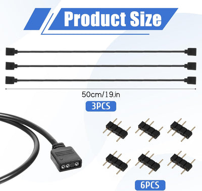 Paquete 3 Cables Extensión ARGB 5V 3 Pines Hembra a Hembra