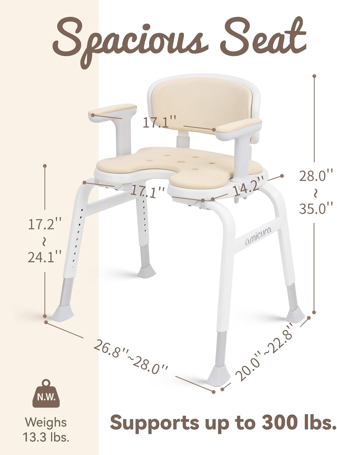 Silla ducha forma U acolchado EVA ajustable antideslizante