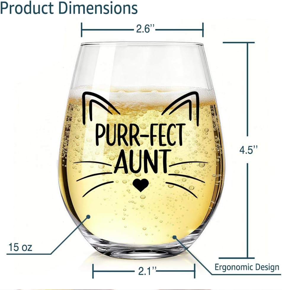Copa de vino divertida Purr-fect Aunt para tía, regalo día de la madre y cumpleaños
