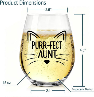 Copa de vino divertida Purr-fect Aunt para tía, regalo día de la madre y cumpleaños