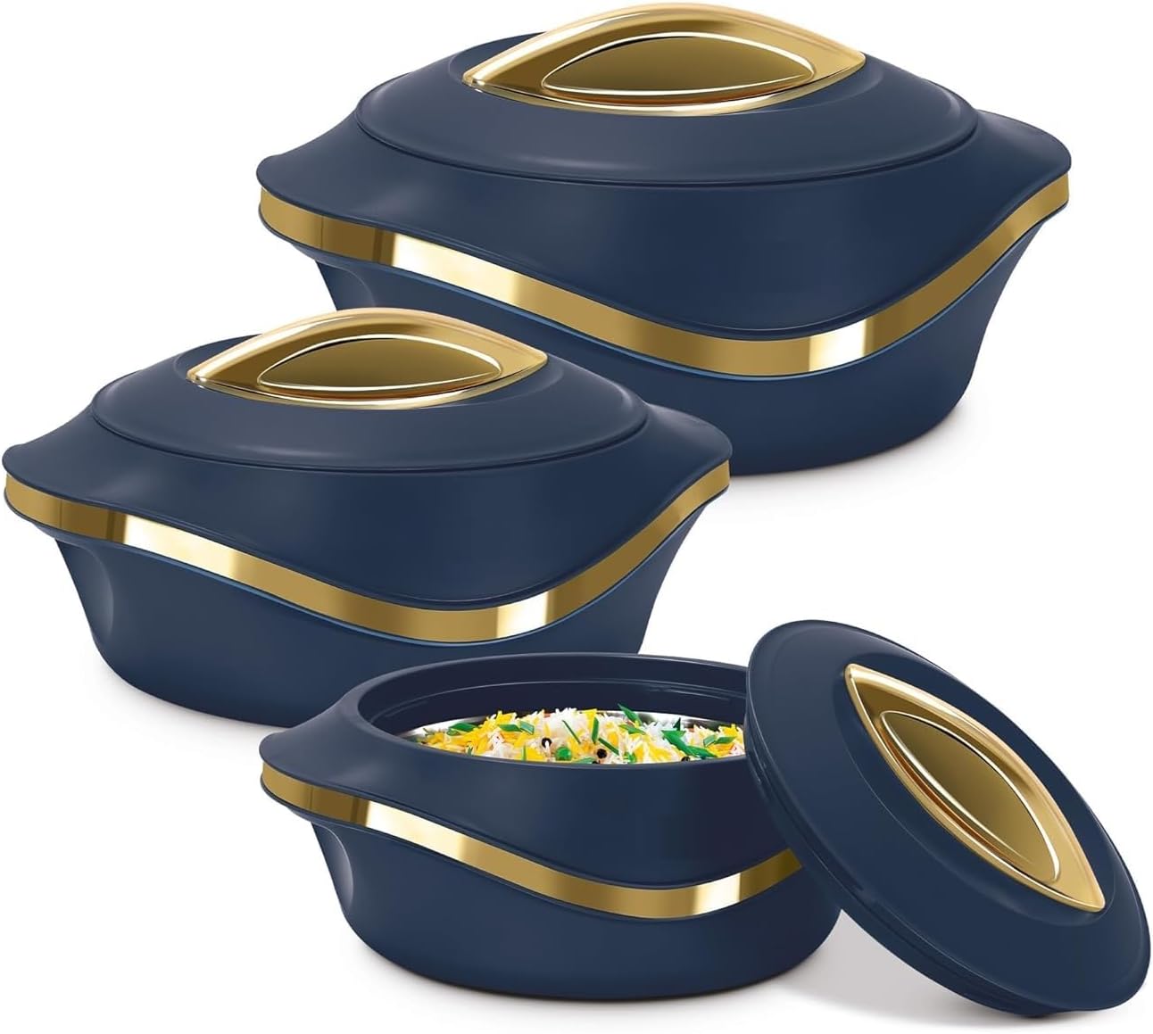 Juego de 3 ollas de acero inoxidable para chapati, roti y biryani azul