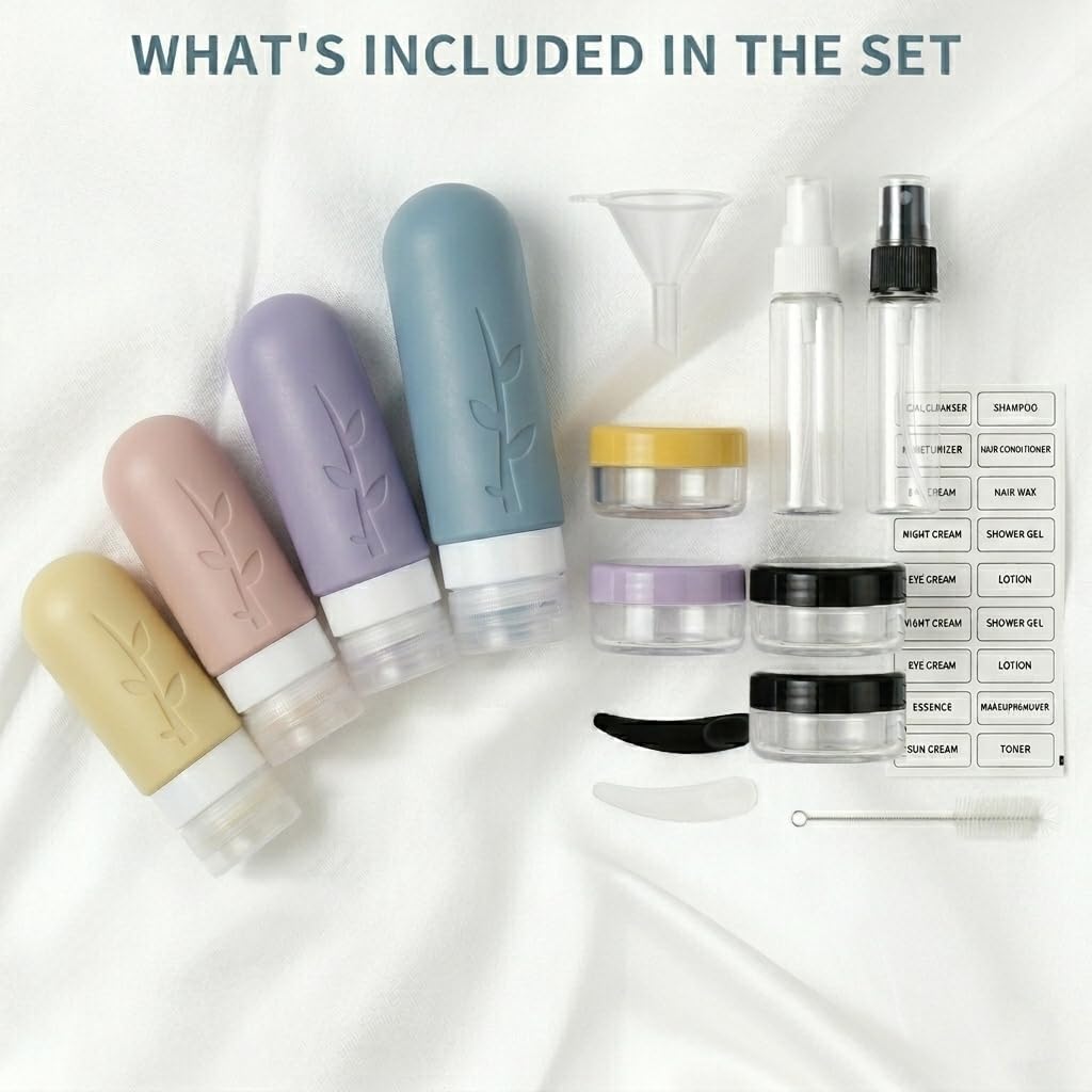 Kit 16 Botellas Viaje Silicona A prueba Fugas Tocador Morado