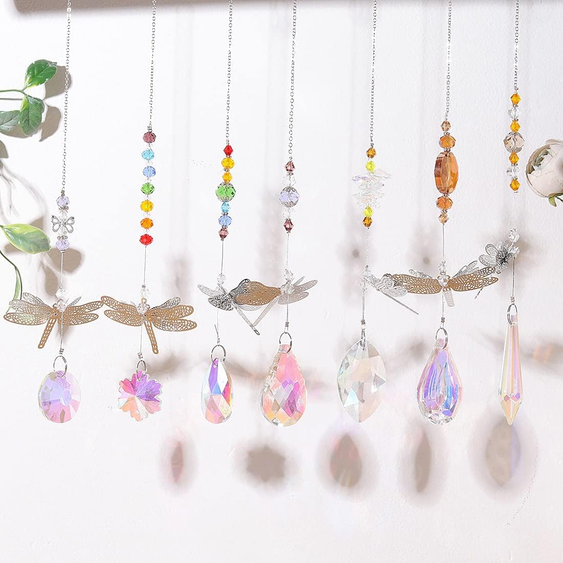 7 Atrapasoles Cristal Libélula Colgante Decoración