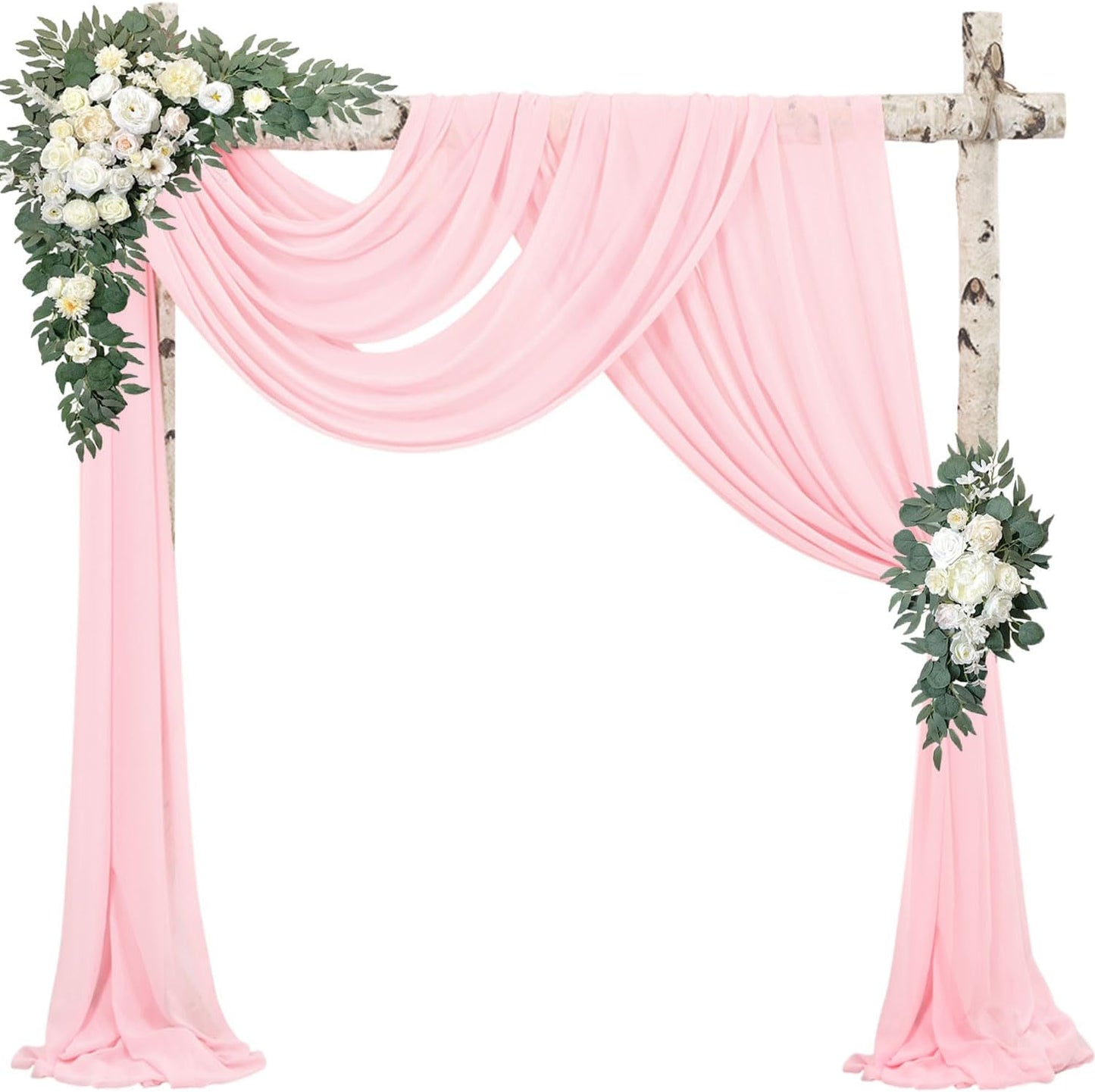 4 Cortinas arco boda 20ft x 28pulg rosa claro gasa transparente