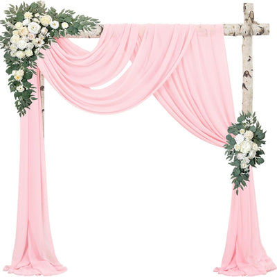 4 Cortinas arco boda 20ft x 28pulg rosa claro gasa transparente