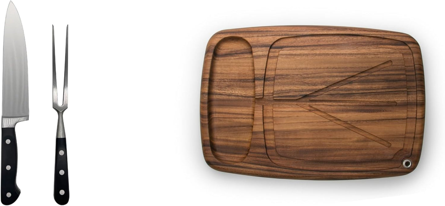 Juego tabla y cuchillo tallar carne doble punta