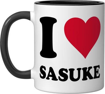 Taza Cerámica Con Motivo Corazón I Love Sasuke Negro/Blanco
