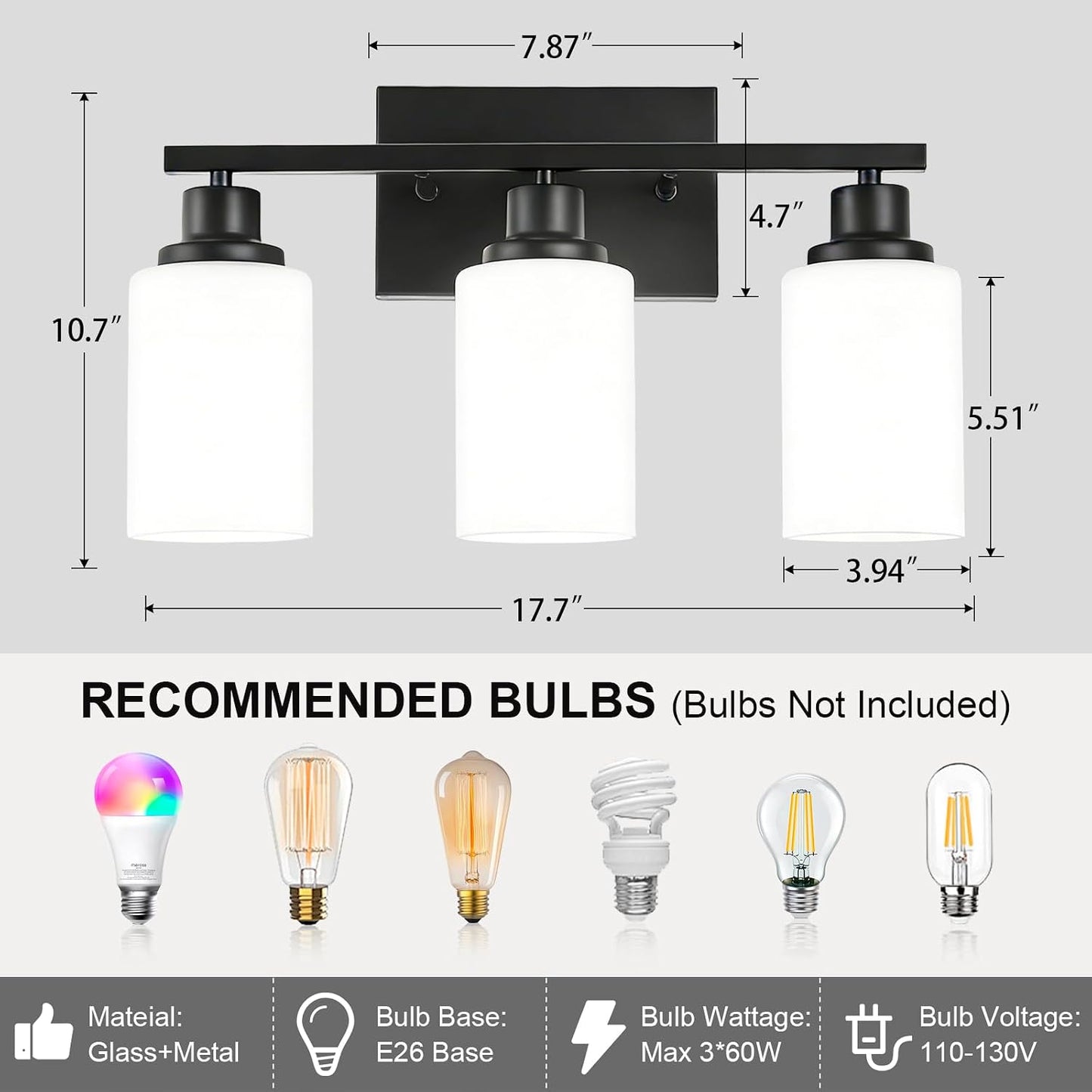 Lámpara baño 3 luces sobre espejo vidrio blanco