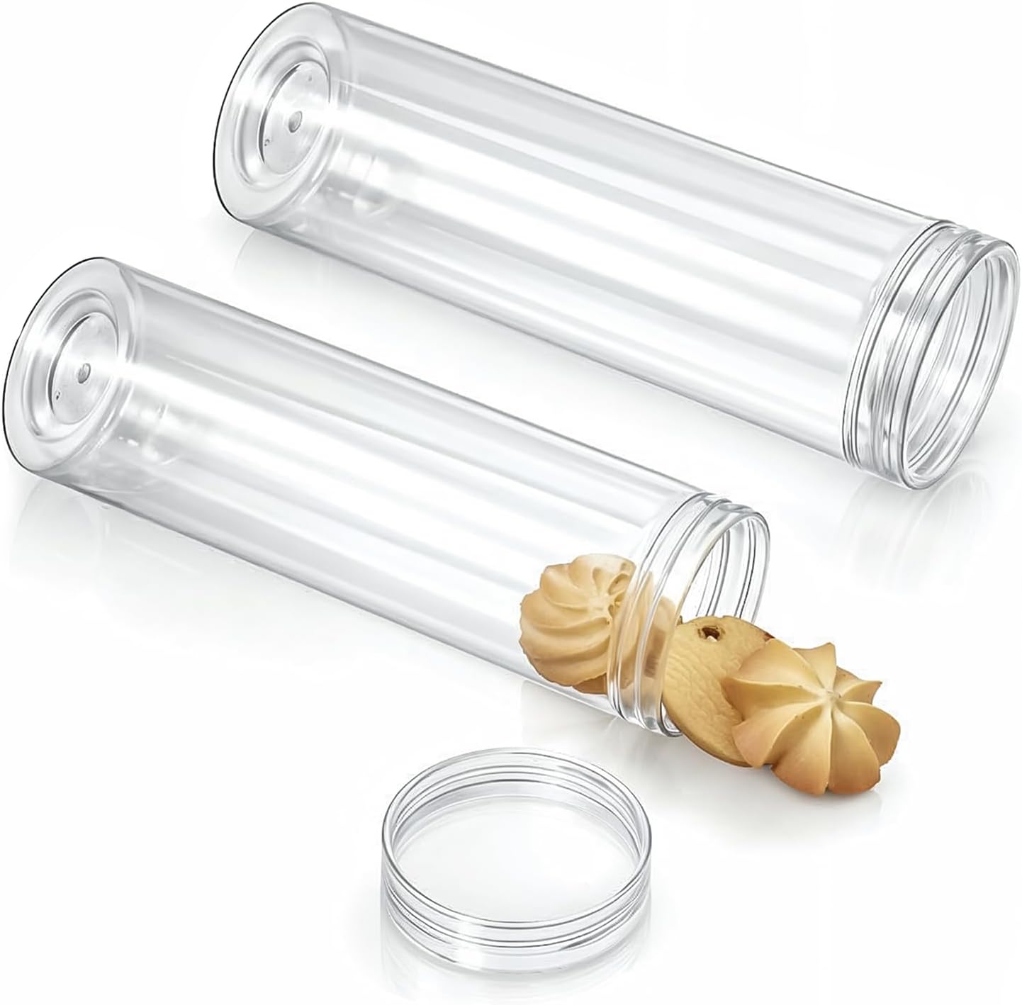 Contenedor redondo para galletas de plástico transparente con tapa hermética