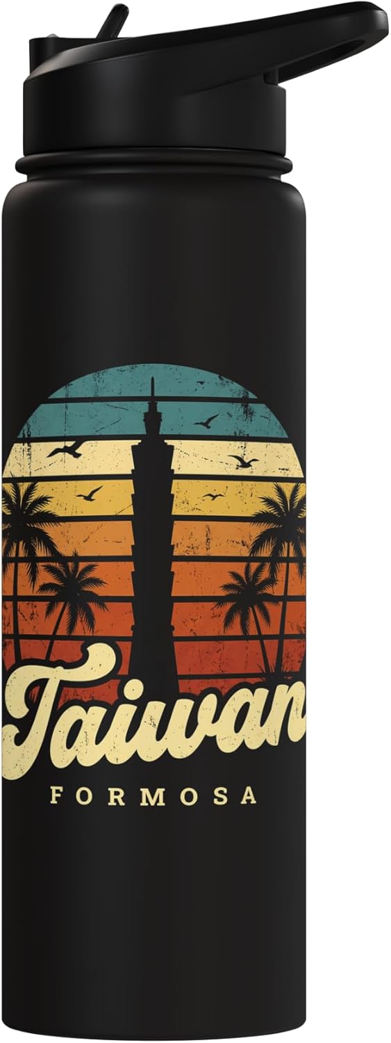 Botella agua acero inox aislada bandera Taiwán vintage