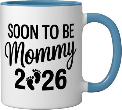Taza cerámica para mamá futura 2026 azul/blanco