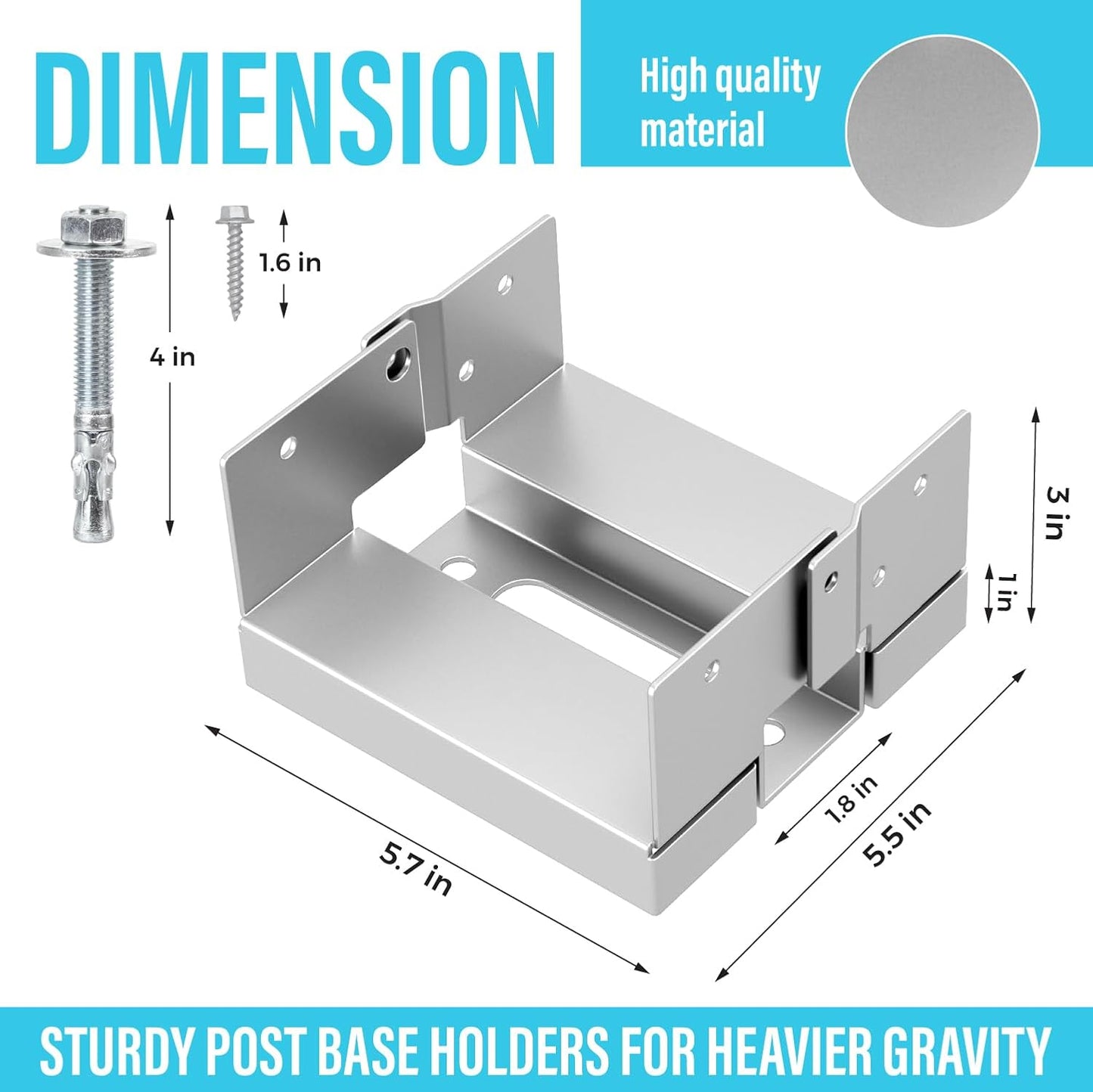 Base poste cubierta 6x6pulg con separador 1pulg galvanizado