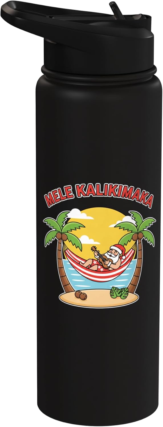 Botella de agua acero inoxidable aislada Kalikimaka Santa