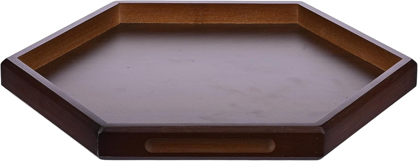 Bandejas y platos hexagonales de madera para servir comida