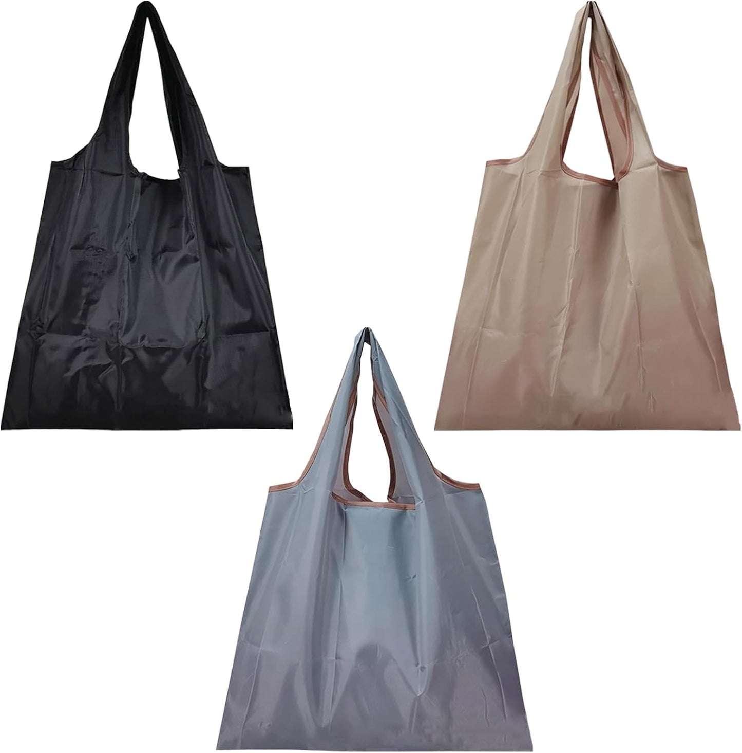 Bolsas compras plegables 3 pzas 50lb asas lavables negro gris beige