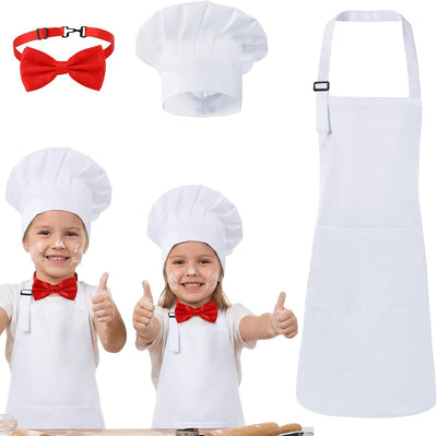 Delantal chef sombrero ajustable blanco con pajarita