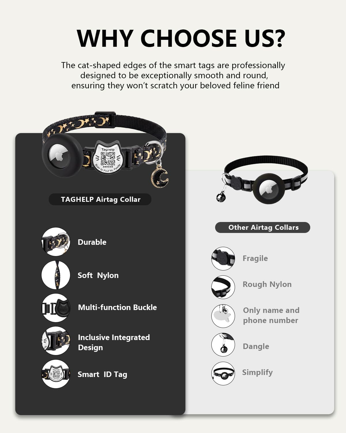Collar seguridad gato con QR AirTag brilla morado