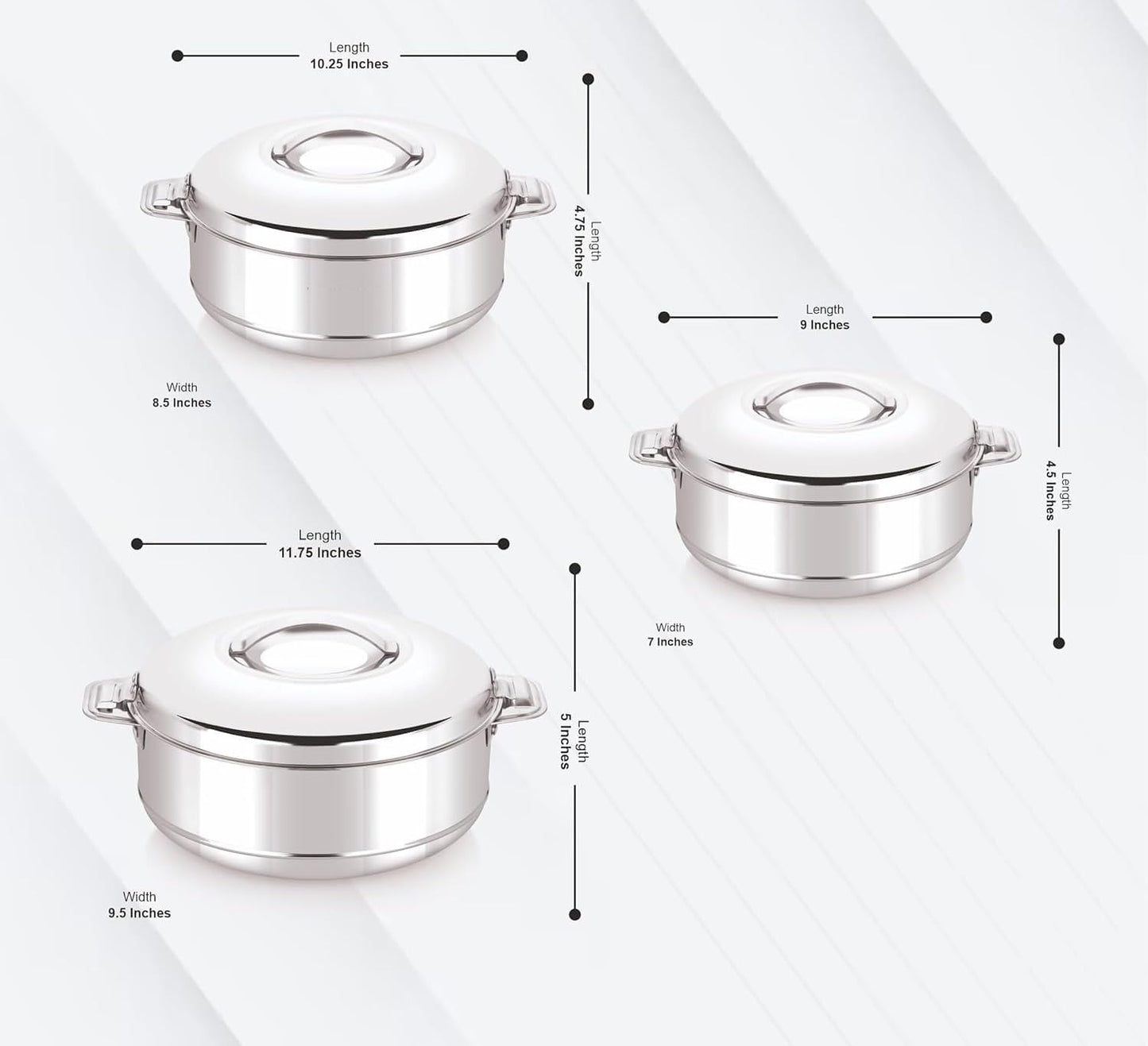 Cacerola acero inox térmica set 3 500-1500ml plata