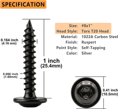 100 Pzas Tornillos Madera T20 Torx Negro Recubierto