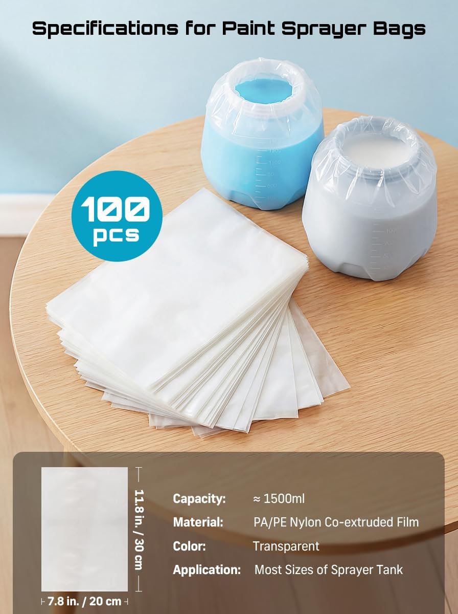 100 Bolsas Pulverizador Pintura 7.8x11.8pulg Transparentes