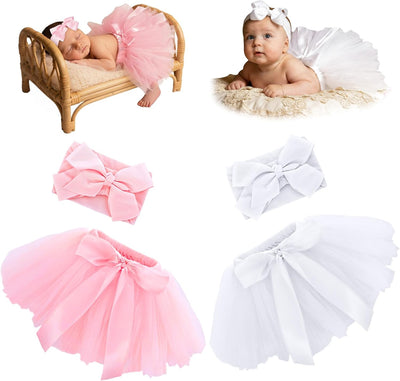 Set 2 Tutús Niña con Diadema Blanco Rosa