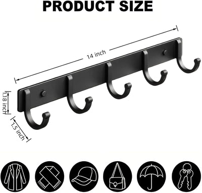 Ganchos pared para abrigos bolsas llaves metal negro 5 unidades