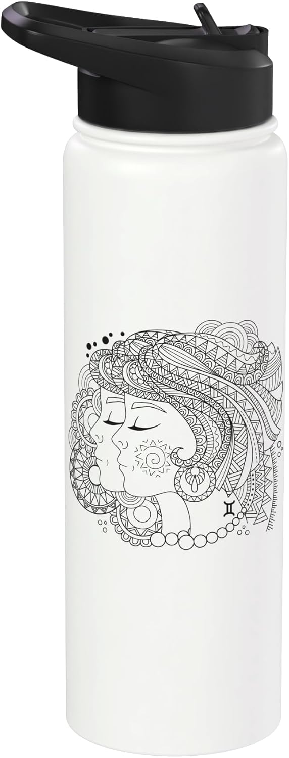 Botella de agua aislada de acero inoxidable con signo zodiacal Gemini