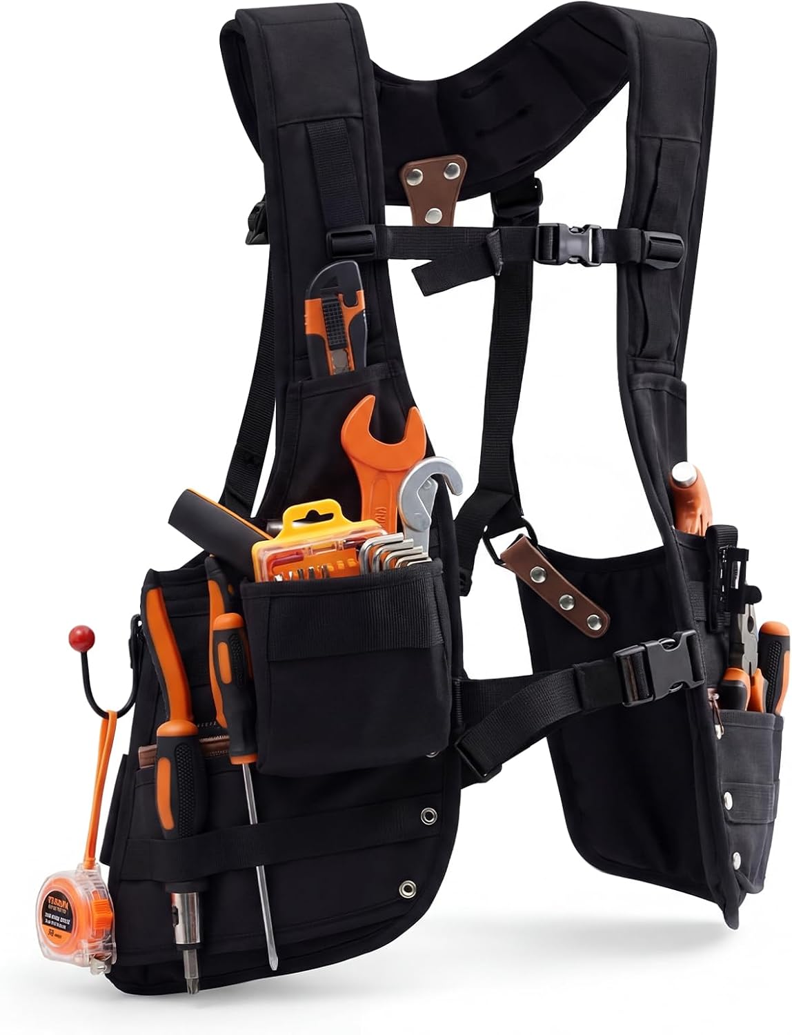 Chaleco herramientas cuero 33 bolsillos con funda taladro ajustable