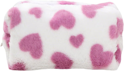 Bolsa maquillaje corazón felpa para mujer y niña Púrpura
