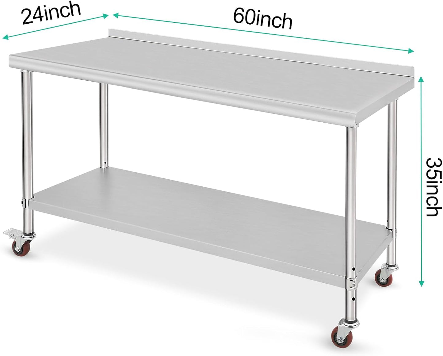 Mesa de preparación de cocina comercial de acero inoxidable con almacenamiento
