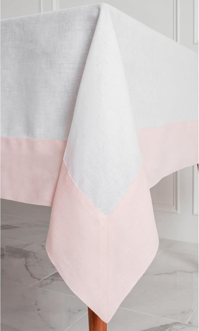 Mantel lino 60x156pulg color rosa y blanco