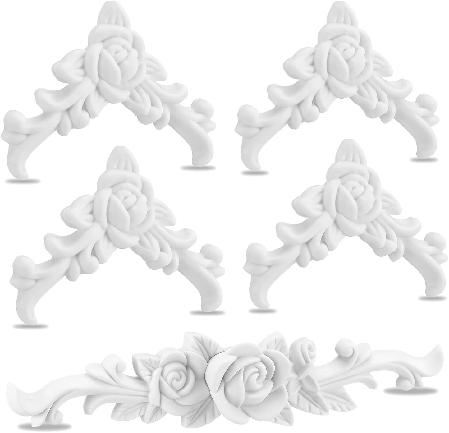 5 Apliques Florales Barroco PVC Blanco 3D Pared Esculpido