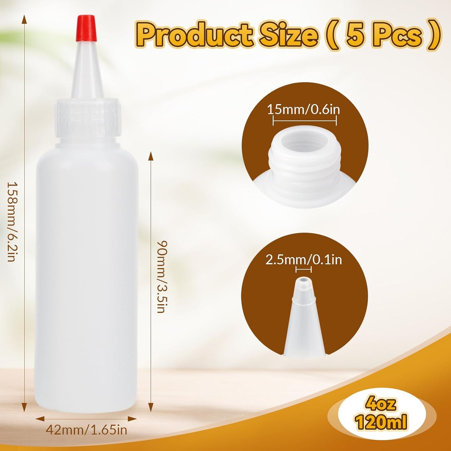 5 Botellas Plástico para Condimentos 4oz Tapa Roja Giratoria