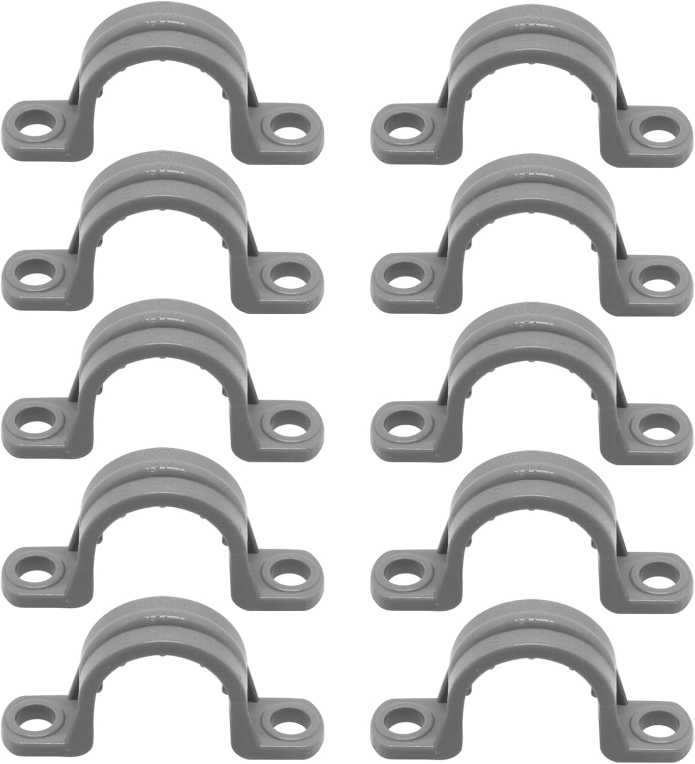 Correa PVC 1/2pulg con abrazaderas 2agujeros gris 10pzas