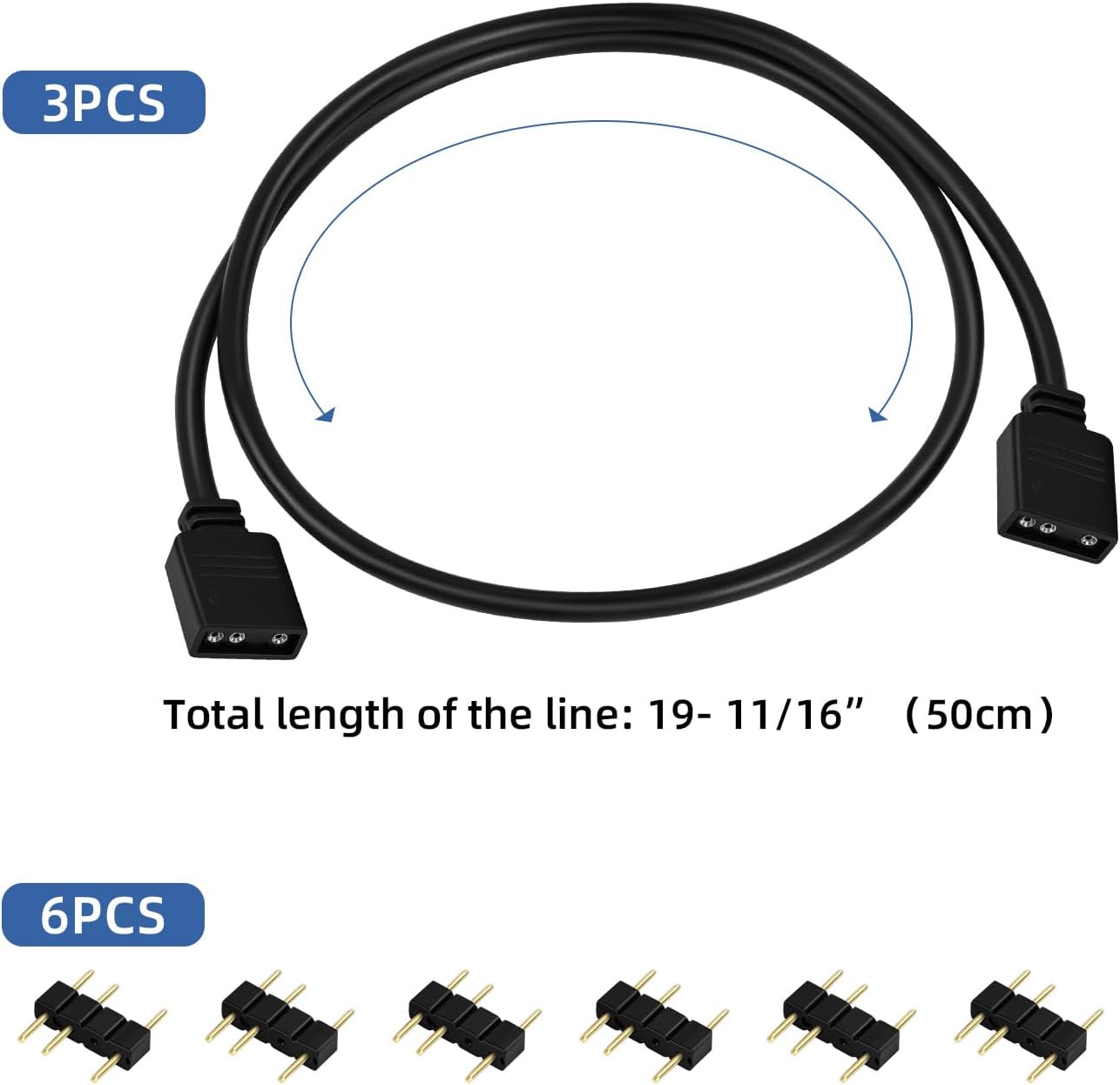 3 Cables Extensión ARGB Hembra a Hembra 19.7pulg