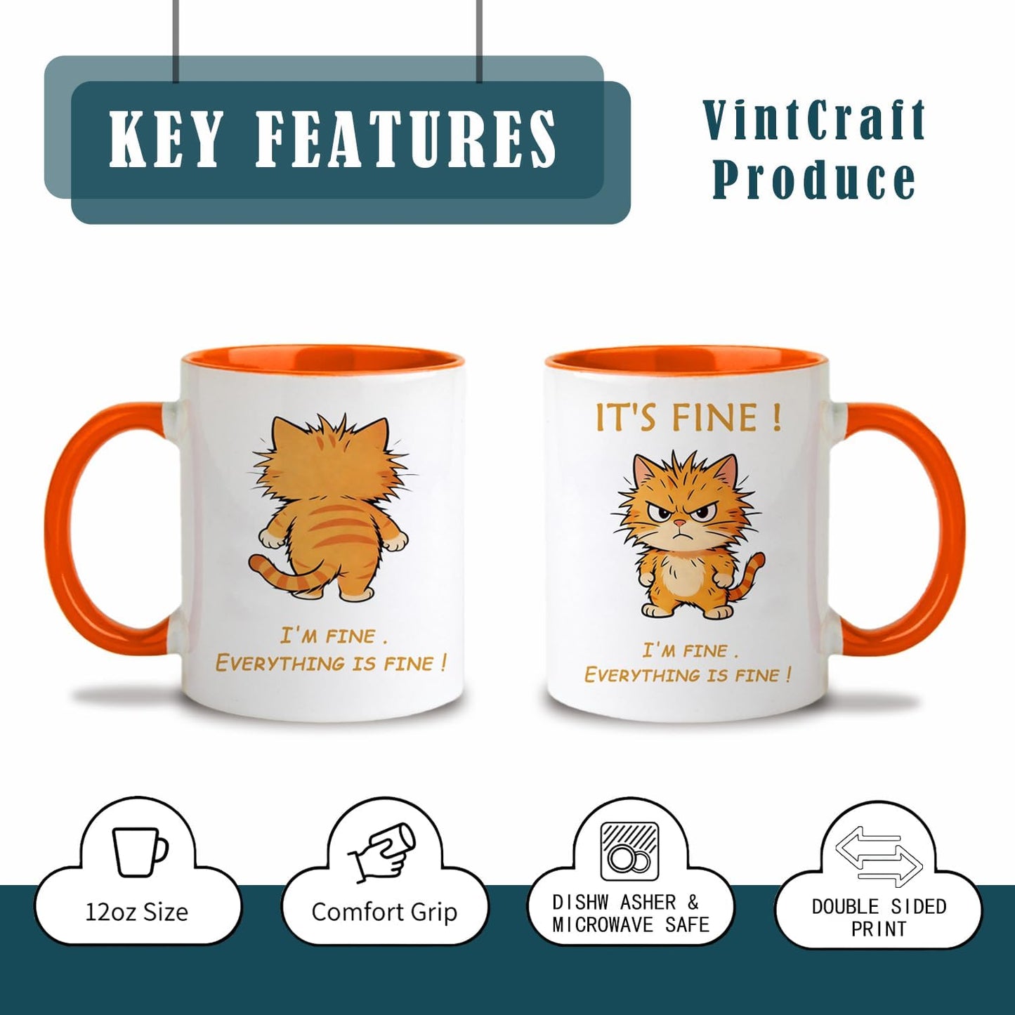 Taza Sarcastic Pet Lover 12 oz doble cara interior naranja apta para microondas